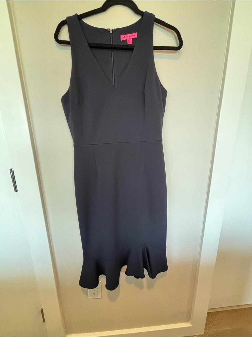 Betsey Johnson Navy V-Neck Midi Dress with Ruffle Hem